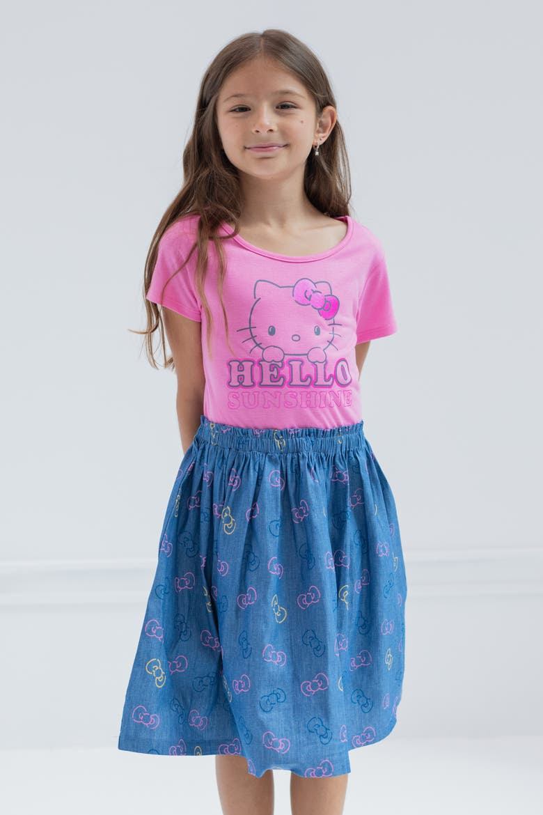 Flare Short Sleeve Dress, Alternate, color, Pink Blue Hello Kitty
