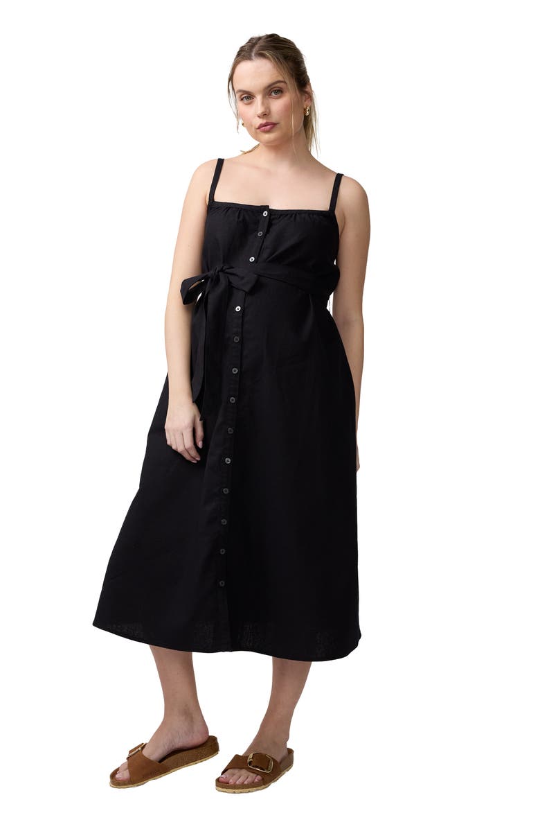 Ingrid & Isabel Sleeveless Button Front Midi Dress, Main, color, Black