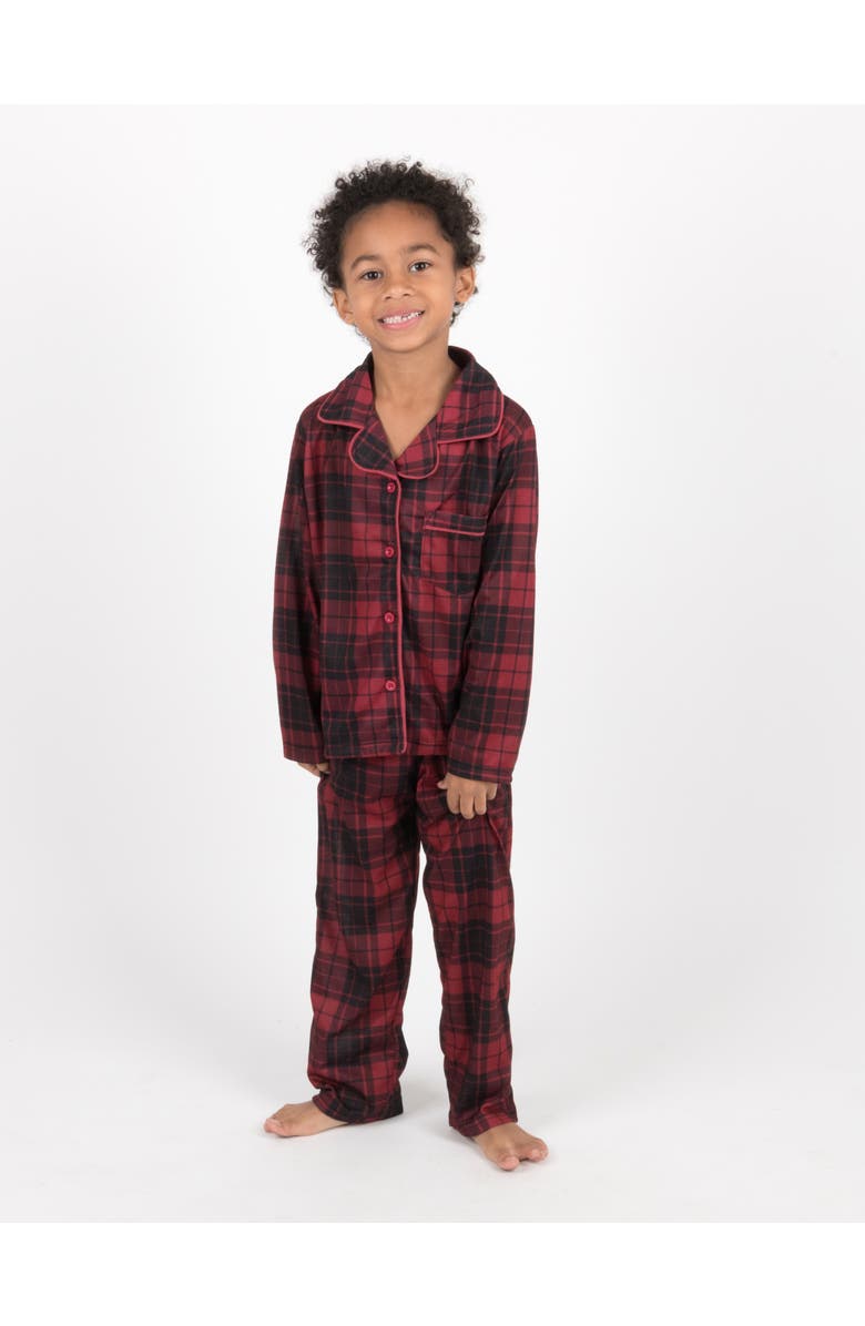 Leveret Kids Button-Front Flannel Printed Holiday Pajama Set, Alternate, color, Plaid Black & Red