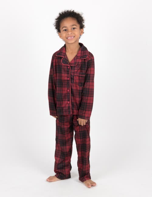 Leveret Kids Button-front Flannel Printed Holiday Pajama Set In Red