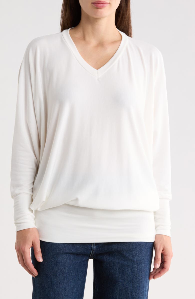 GO COUTURE V-Neck Dolman Tunic Sweater, Main, color, Ivory