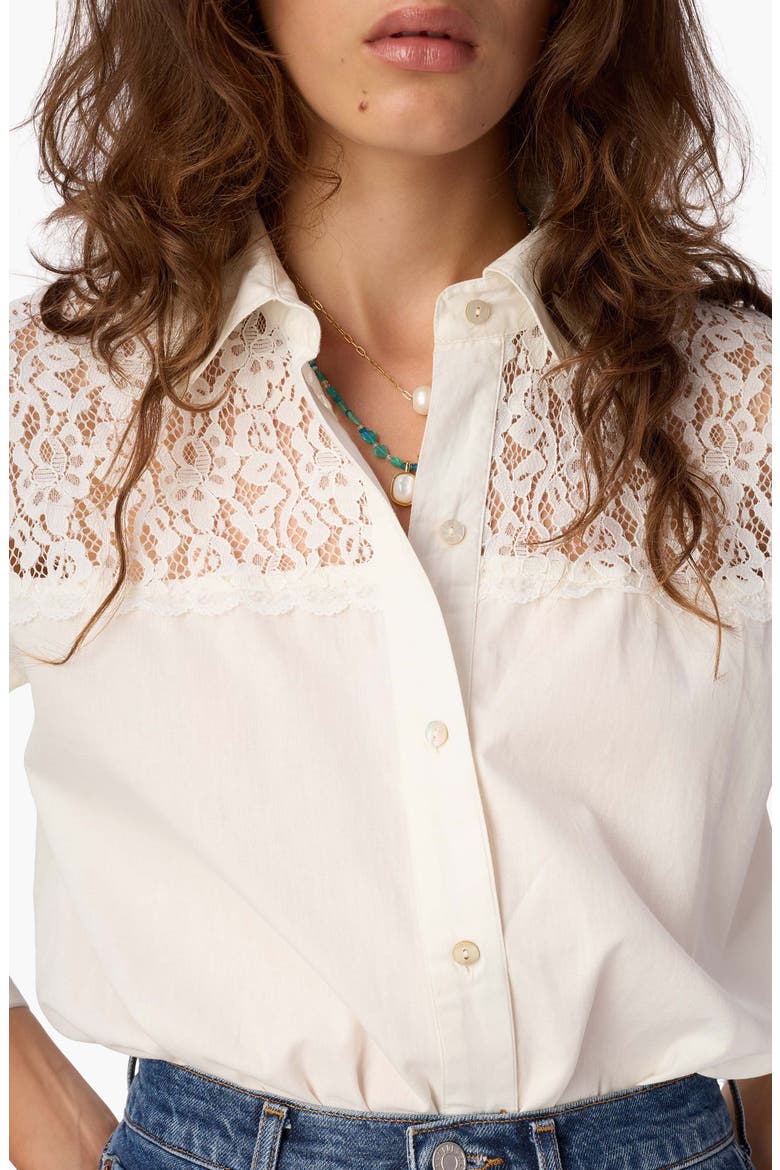 Silas Lace Yoke Cotton Poplin Shirt, Alternate, color, MACADAMIA