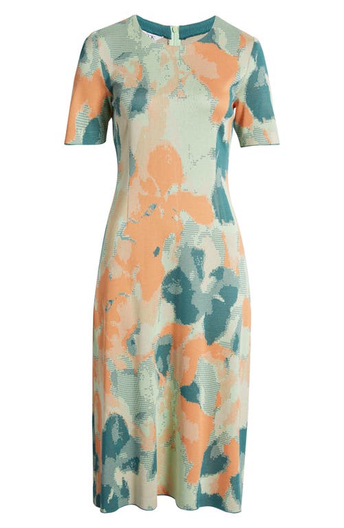 Misook Floral Knit Short-sleeve A-line Midi Dress