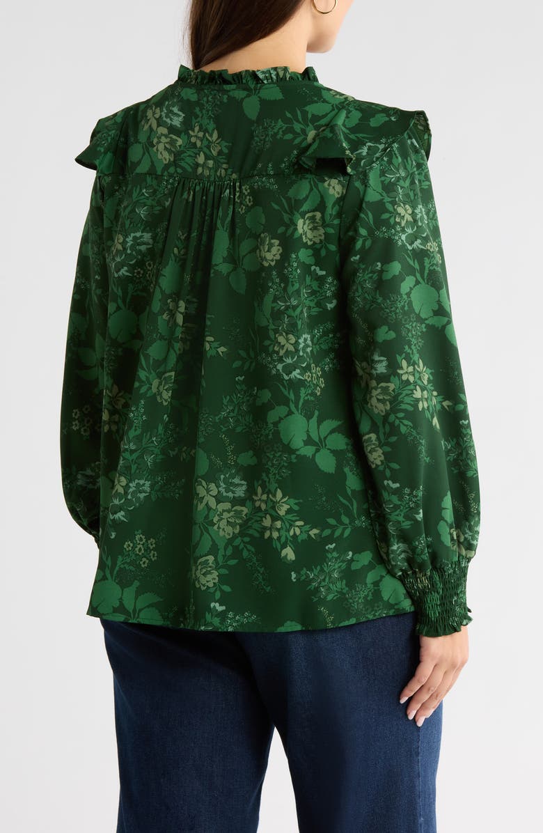 SUGARLIPS Woodland Floral Print Ruffle Top, Alternate, color, Emerald-Multi