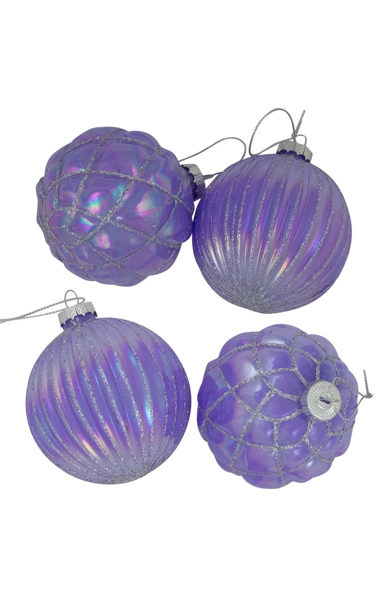 Northlight Shiny Glittered Iridescent Glass Ball Christmas Ornaments - 3" (80mm) - Purple  - 4ct, Alternate, color, Purple