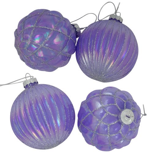 Northlight Shiny Glittered Iridescent Glass Ball Christmas Ornaments In Purple