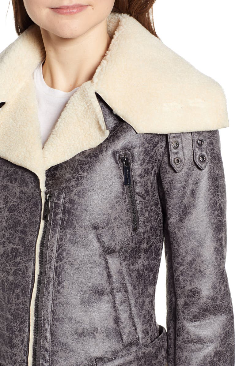 Kenneth Cole New York Faux Shearling Moto Jacket, Alternate, color, 