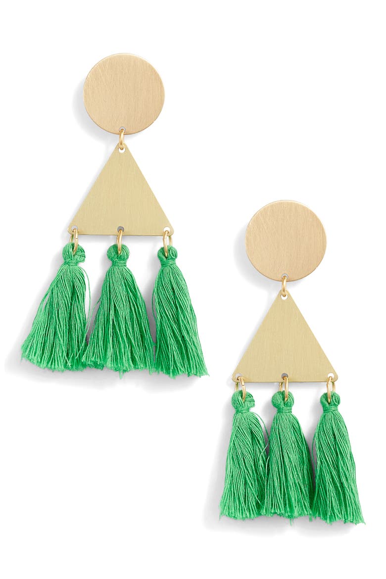 Uma Metal Tassel Earrings, Main, color, GREEN