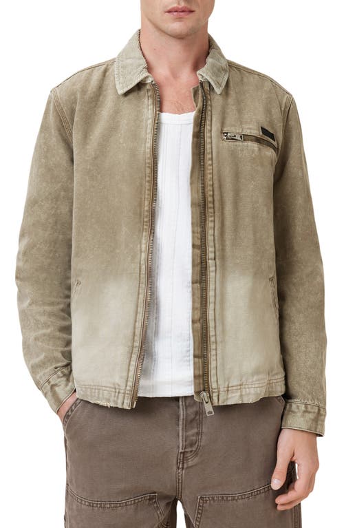 Allsaints Rothwell Washed Cotton Workwear Jacket In Mire Brown