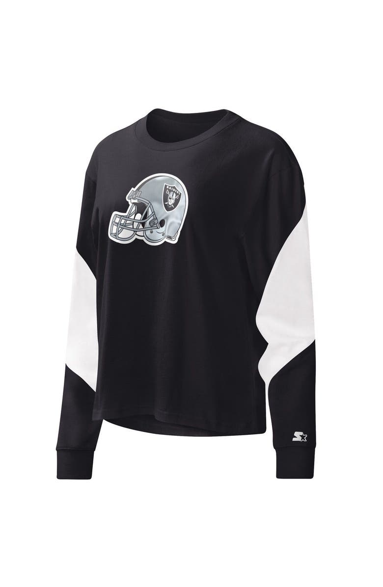 STARTER Women's Starter Black Las Vegas Raiders Insight Crop Tri-Blend Long Sleeve T-Shirt, Alternate, color, Black