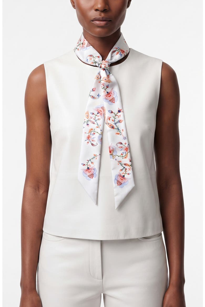 Silk Skinny Scarf Dawn Garden, Alternate, color, White