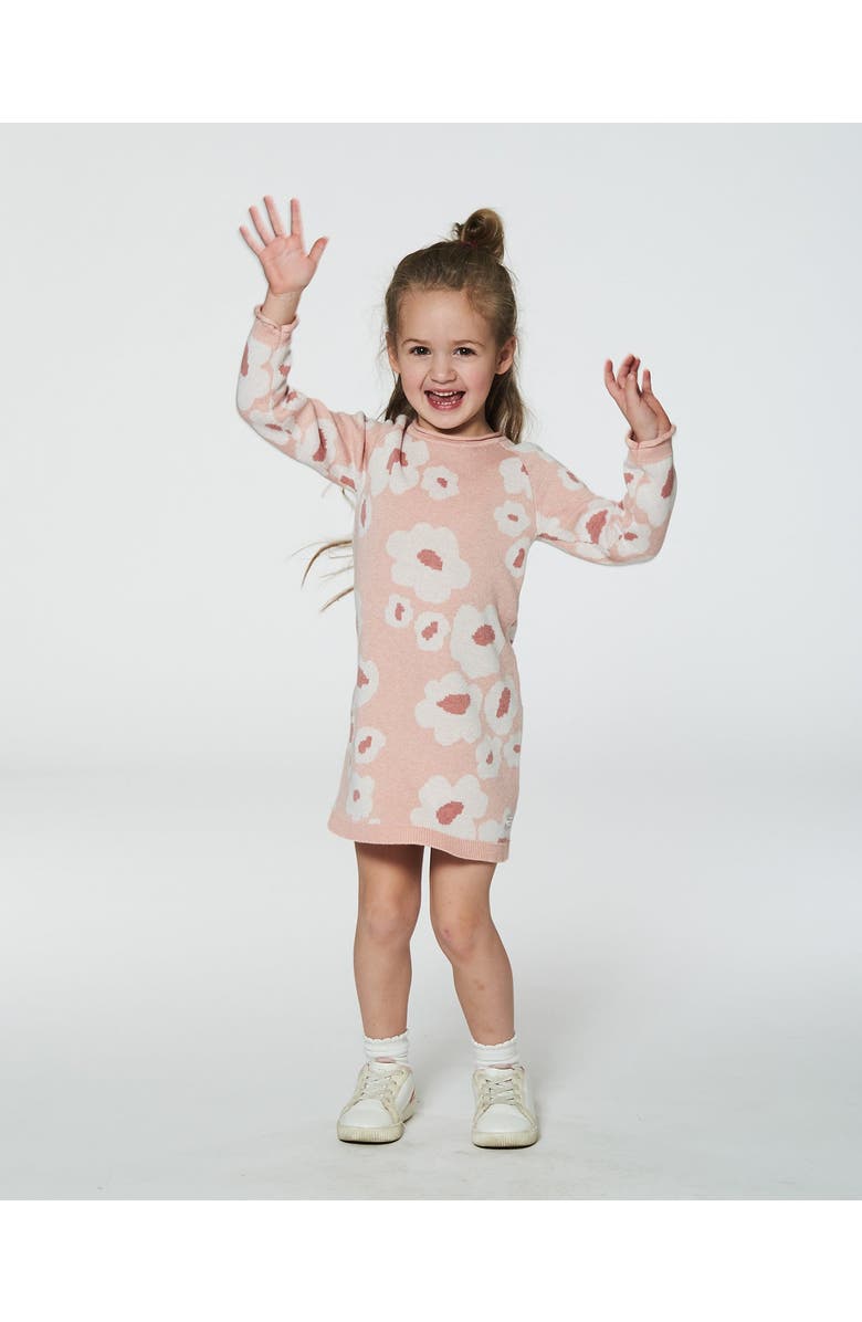 Deux par Deux Girl's Jacquard Retro Flower Knit Dress Light Pink, Alternate, color, 
