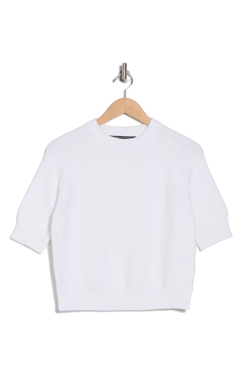 French Connection Lily Mozart Short Sleeve Cotton Sweater, Alternate, color, Summer White