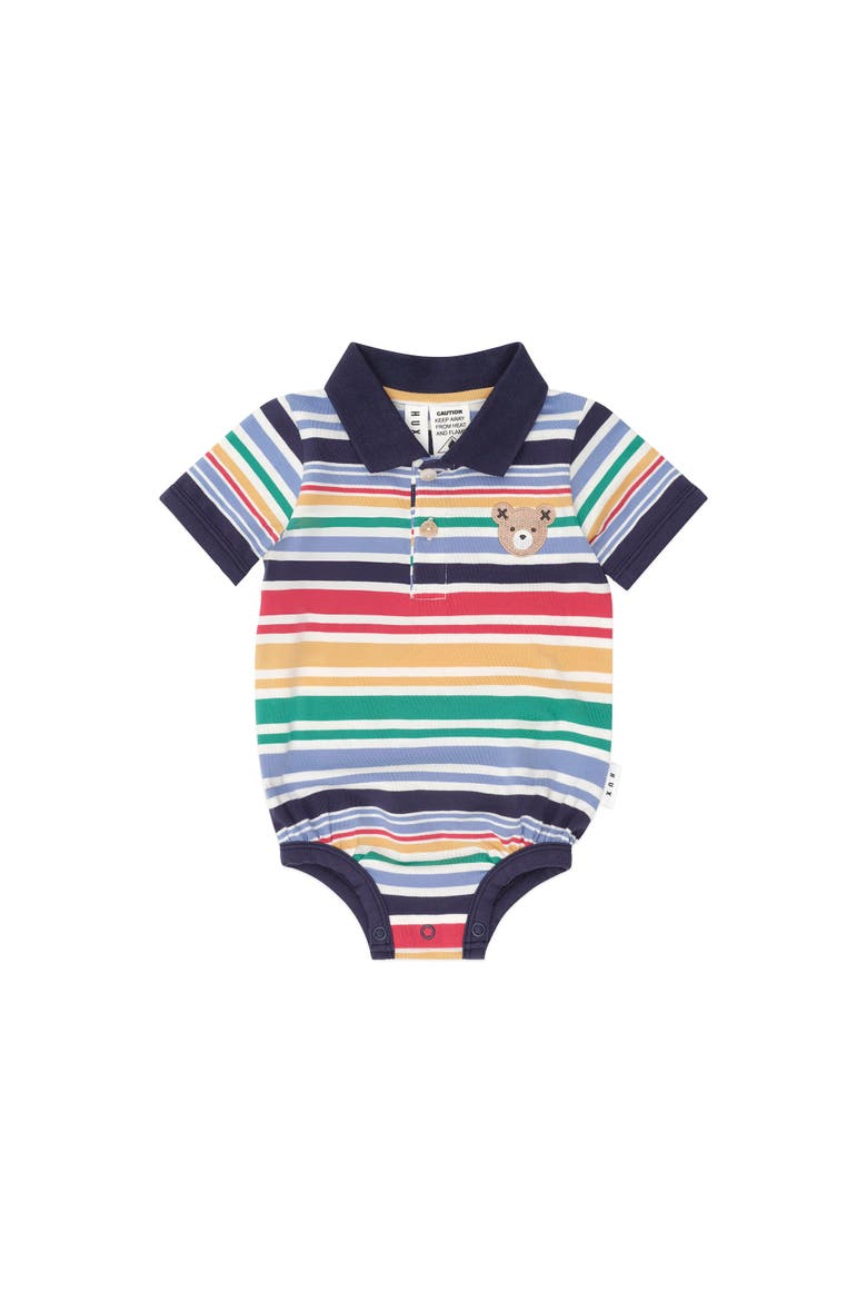 Rainbow Stripe Polo Romper, Main, color, Multi