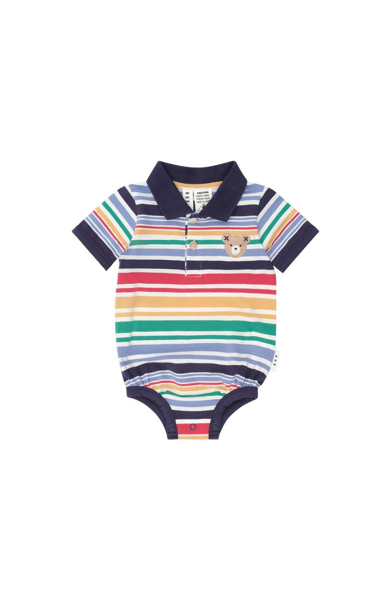Huxbaby Rainbow Stripe Polo Romper, Main, color, Multi
