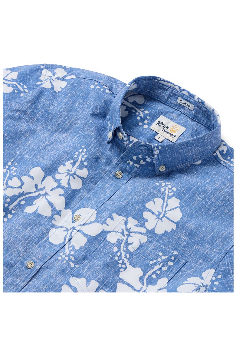 50th State Flower Tailored Fit Floral Button-Down Shirt, Alternate, color, DENIM
