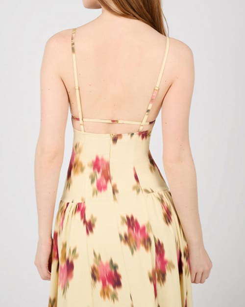 Weworewhat Blurred Floral Flare Panel Midi Dress In Yellow