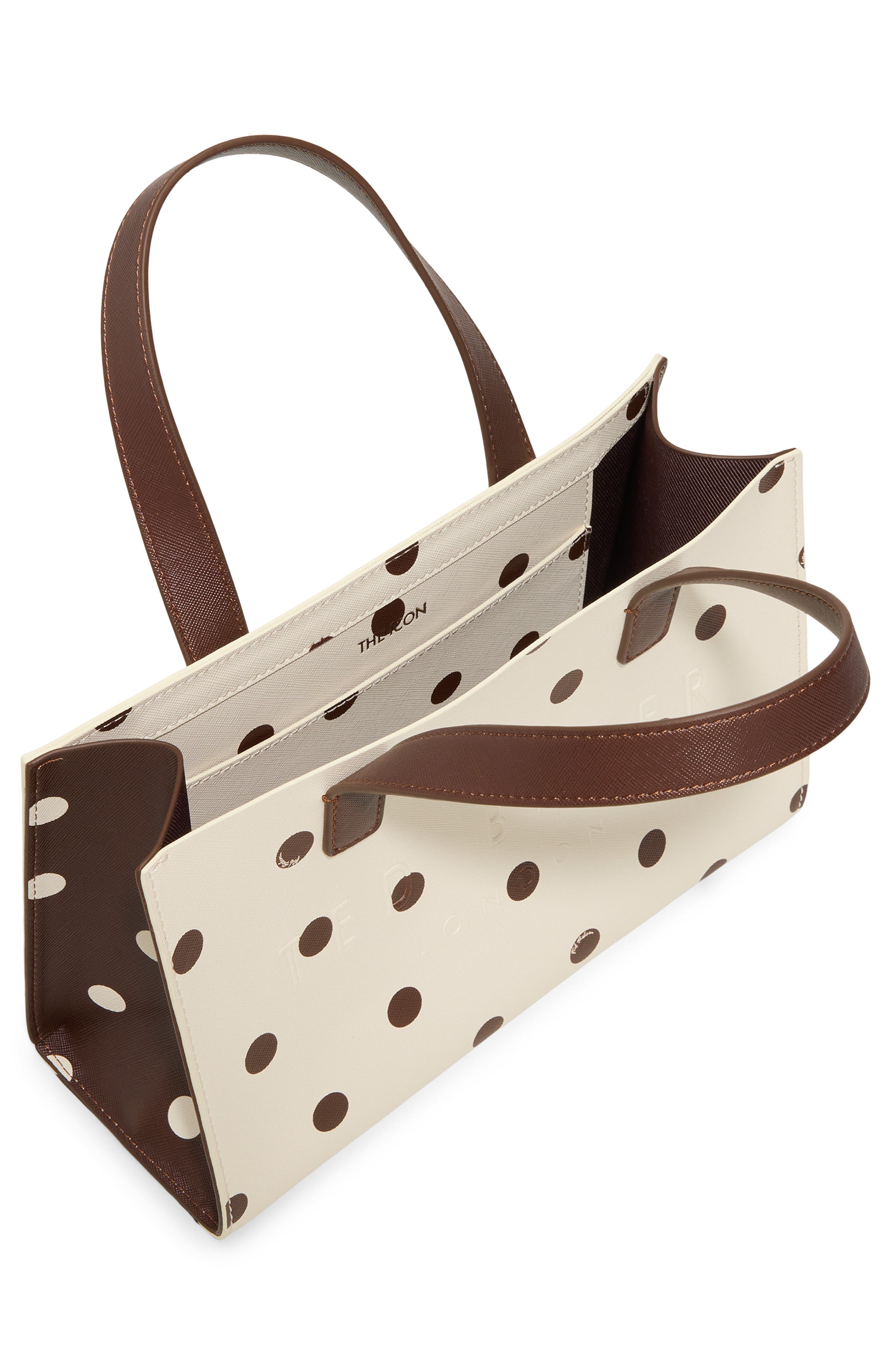 Ted Baker Suricon Mini Tote, Alternate, color, Dark Brown/Cream Polkadot