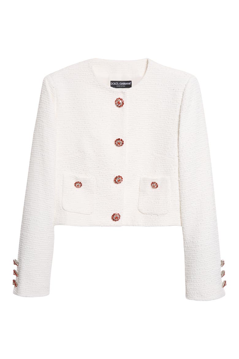 Cotton Blend Raschel Tweed Jacket, Main, color, W0001 BIANCO NATURALE