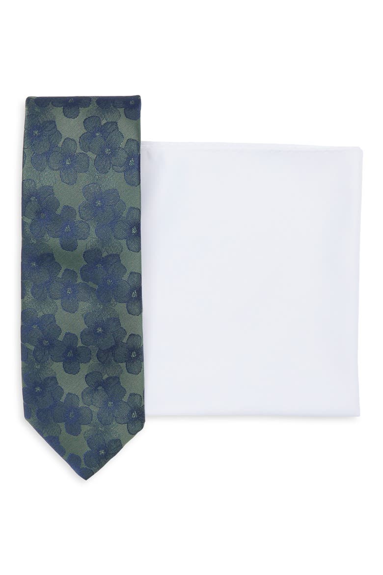 Munson Floral Tie & Pocket Square Set, Alternate, color, HUNTER