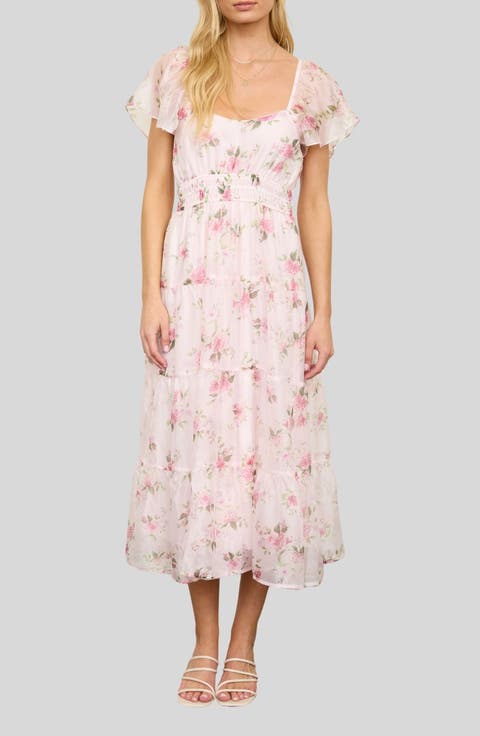 Flutter Sleeve Floral Midi Dress
