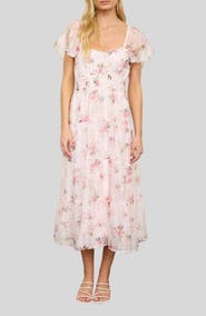 Blu Pepper Flutter Sleeve Floral Midi Dress