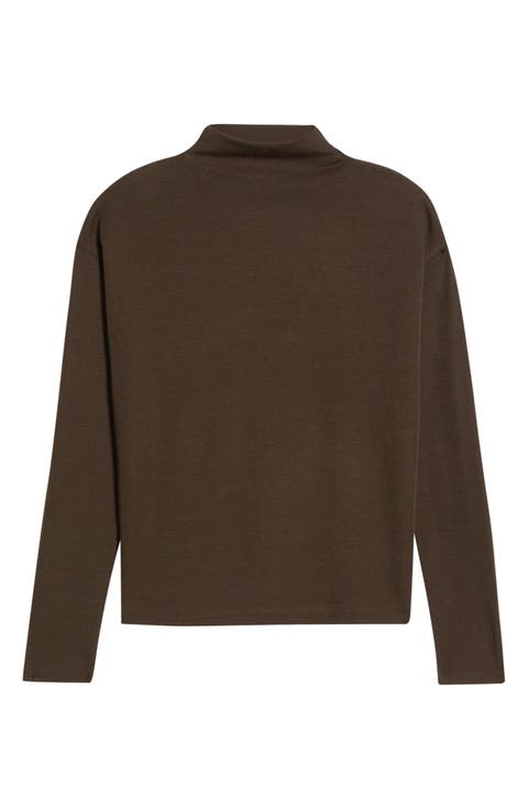 Relaxed Funnel Neck Wool Blend Top
