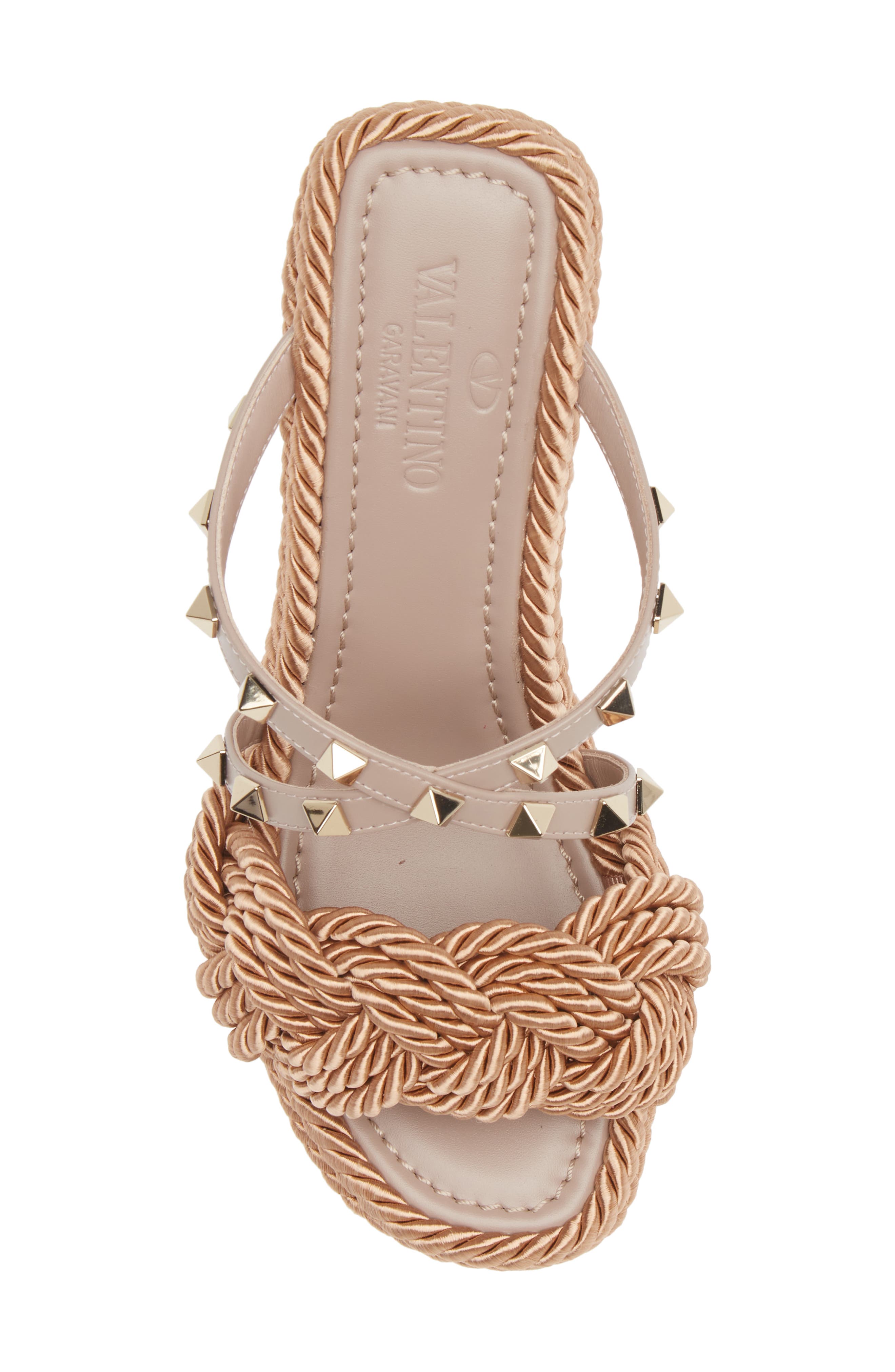 Valentino Garavani Rockstud Torchon Espadrille Wedge Sandal, Alternate, color, 