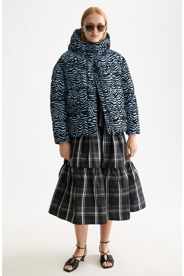 Feather Stripe Hooded Puffer Jacket, Alternate, color, IKAT FEATHER BLUE