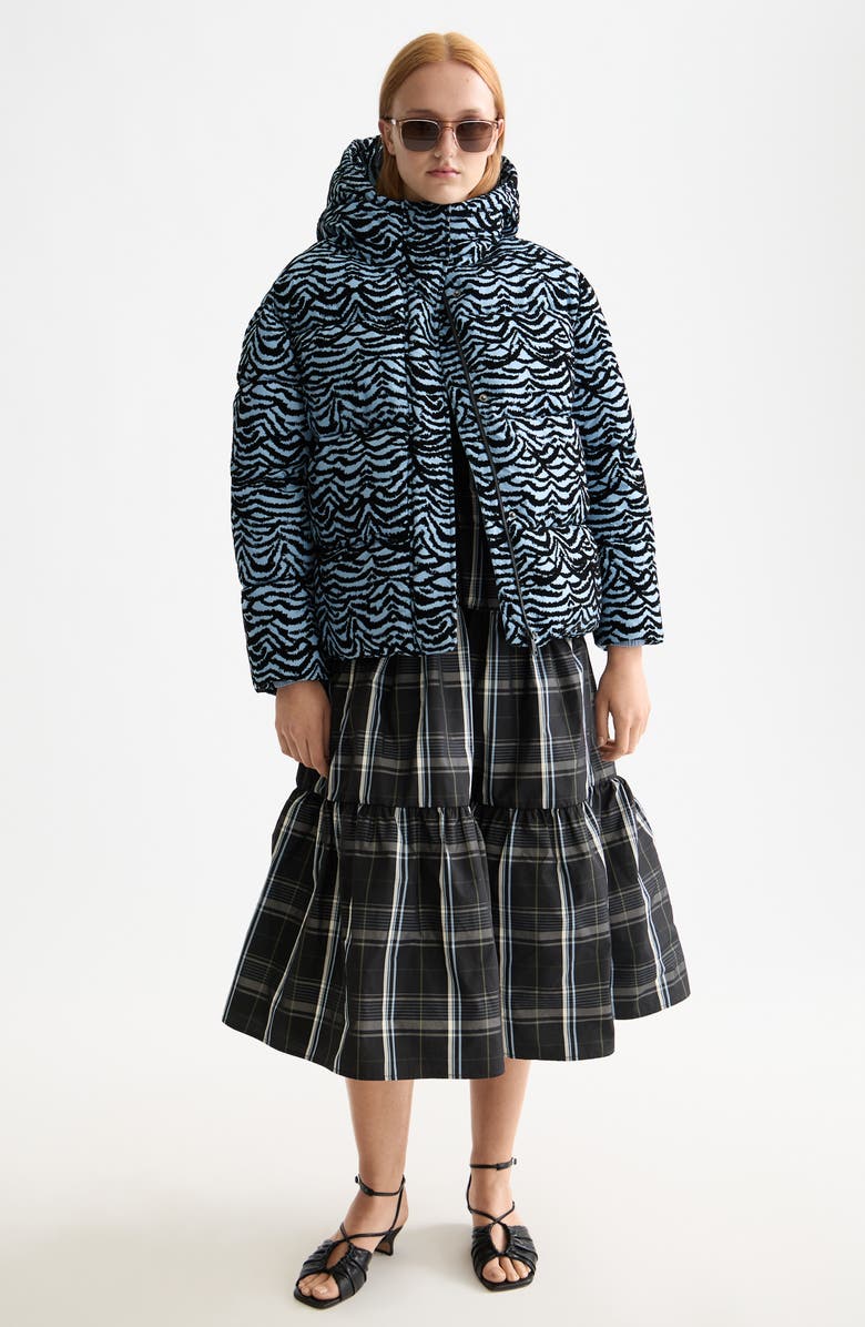 Scotch & Soda Feather Stripe Hooded Puffer Jacket, Alternate, color, Ikat Feather Blue