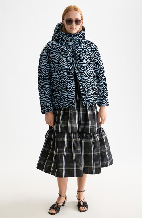 Scotch & Soda Feather Stripe Hooded Puffer Jacket In Blue