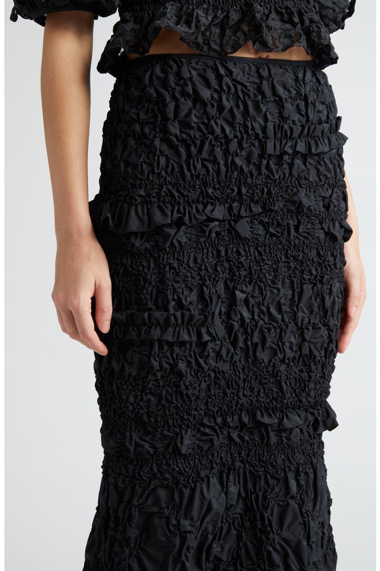 Smocked Ruffle Recycled Faille Maxi Skirt, Alternate, color, BLACK