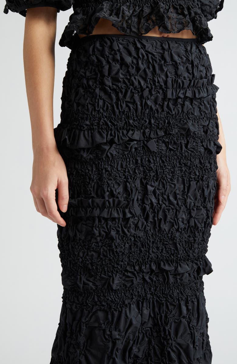 Cecilie Bahnsen Smocked Ruffle Recycled Faille Maxi Skirt, Alternate, color, 