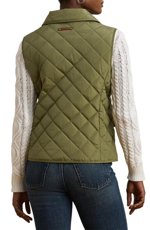 Shop Ralph Lauren Lauren  Crest Patch Quilted Vest In Sage Green
