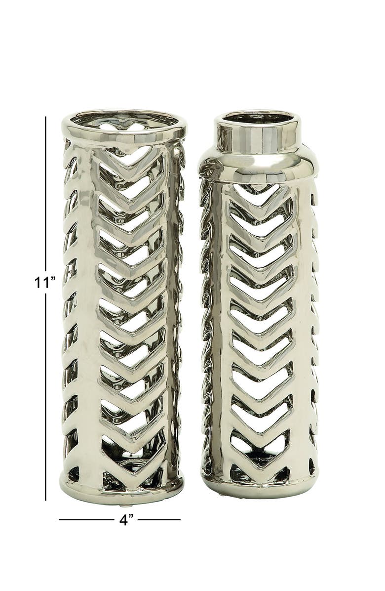VIVIAN LUNE HOME Silver Ceramic Vase with Chevron Patterns - Set of 2, Alternate, color, 