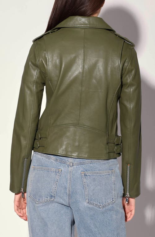Walter Baker Liz Leather Crop Moto Jacket In Green