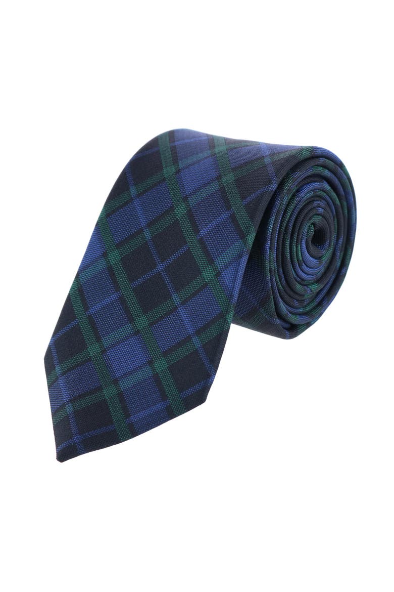 Ives Green and Navy Blackwatch Plaid Silk Necktie, Main, color, Green and Navy Plaid