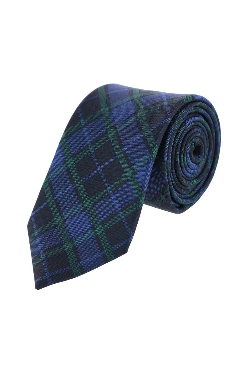 Trafalgar Ives Green and Navy Blackwatch Plaid Silk Necktie, Main, color, Green And Navy Plaid