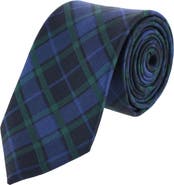 Trafalgar Ives Green and Navy Blackwatch Plaid Silk Necktie