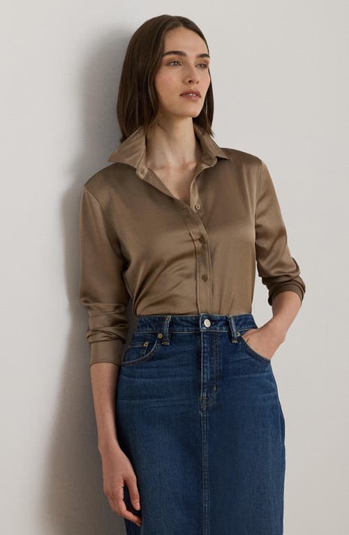 Ralph Lauren Classic Fit Satin Charmeuse Shirt In Brown
