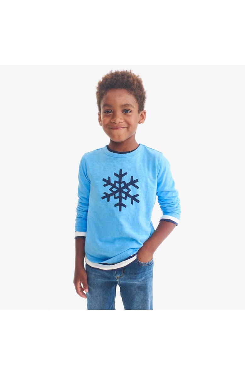 Primary Kids Long Sleeve Snowflake Tee, Alternate, color, Cornflower