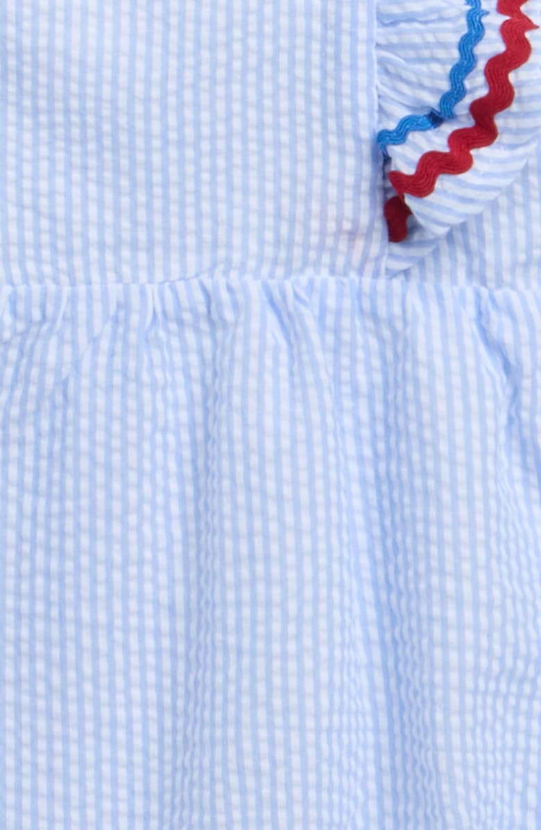 Magnetic Me Stripe Cotton Seersucker Romper, Alternate, color, Blue