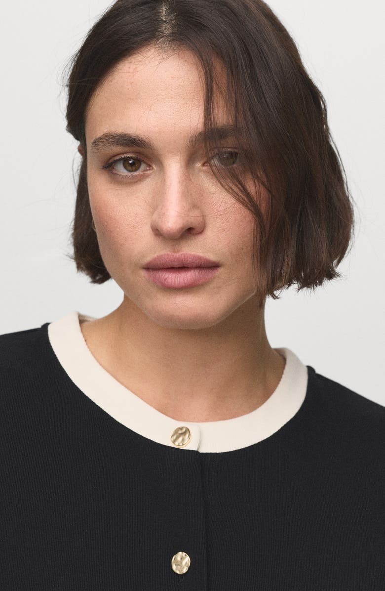 MANGO Contrast Cotton Cardigan, Alternate, color, Black