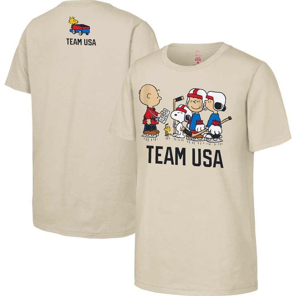 Outerstuff Kids' Youth Cream Team Usa X Peanuts Team Hustle T-shirt In Neutral