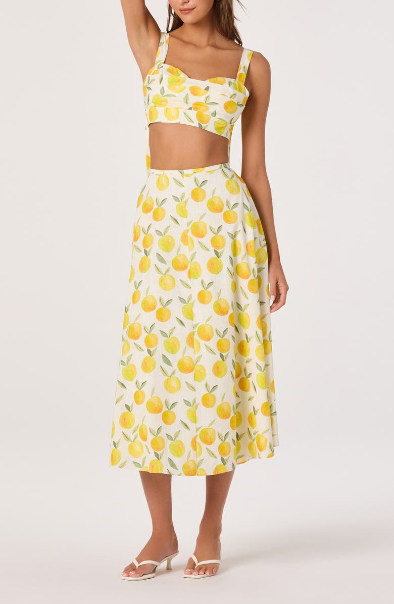 ASTR the Label Myria Lemon Print Midi Skirt, Alternate, color, Lemon Print