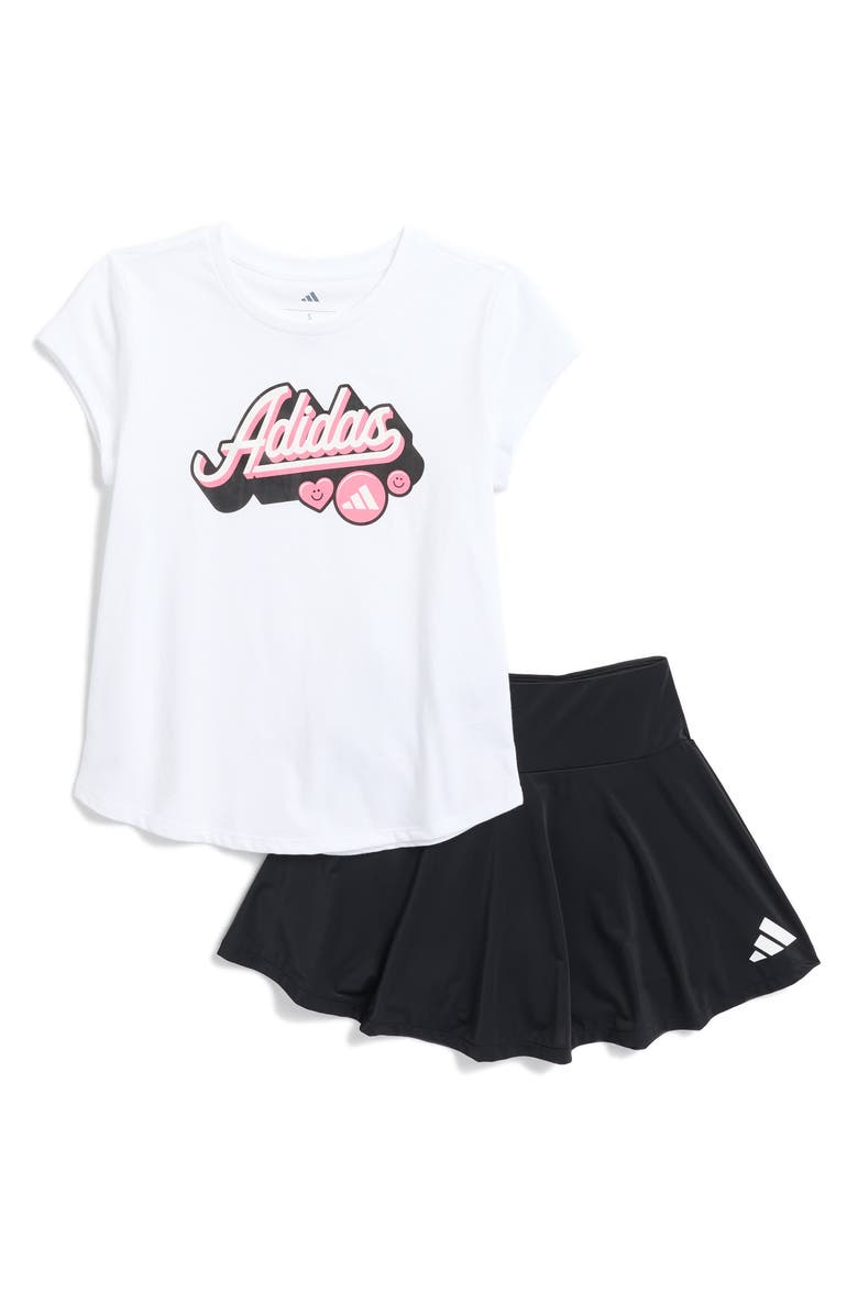 adidas Kids' Logo Graphic T-Shirt & Flounce Skort Set, Main, color, 