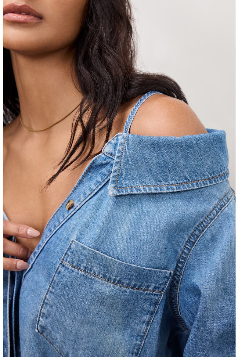 Off the Shoulder Denim Shirt, Alternate, color, INDIGO772