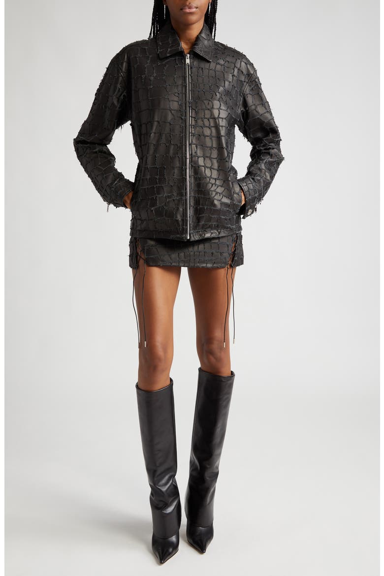 Snakeskin Etched Lambskin Leather Jacket, Alternate, color, BLACK