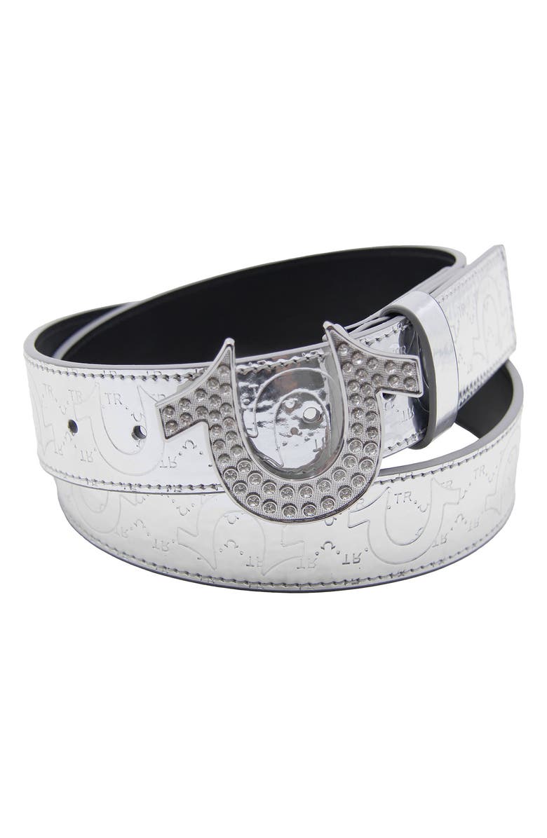 True Religion Argent Sage Horseshoe Buckle Belt, Main, color, Silver