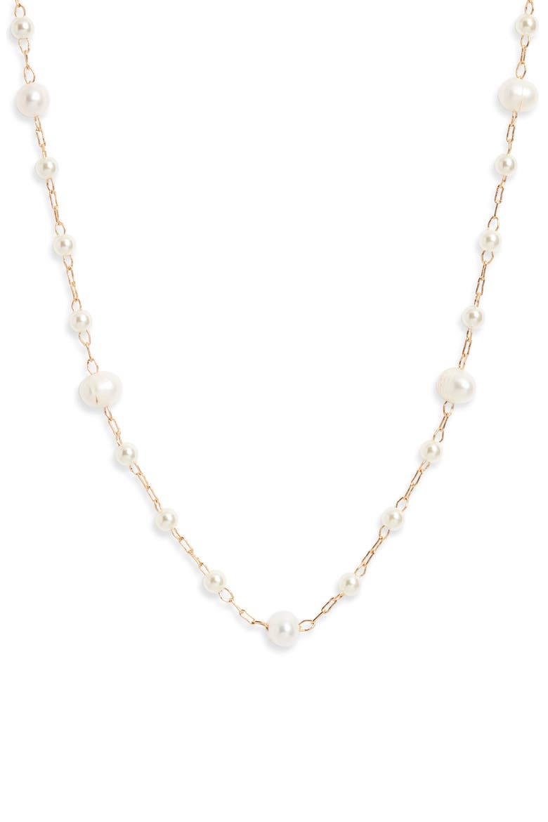 Freshwater Pearl Station Chain Necklace, Main, color, WHITE- GOLD